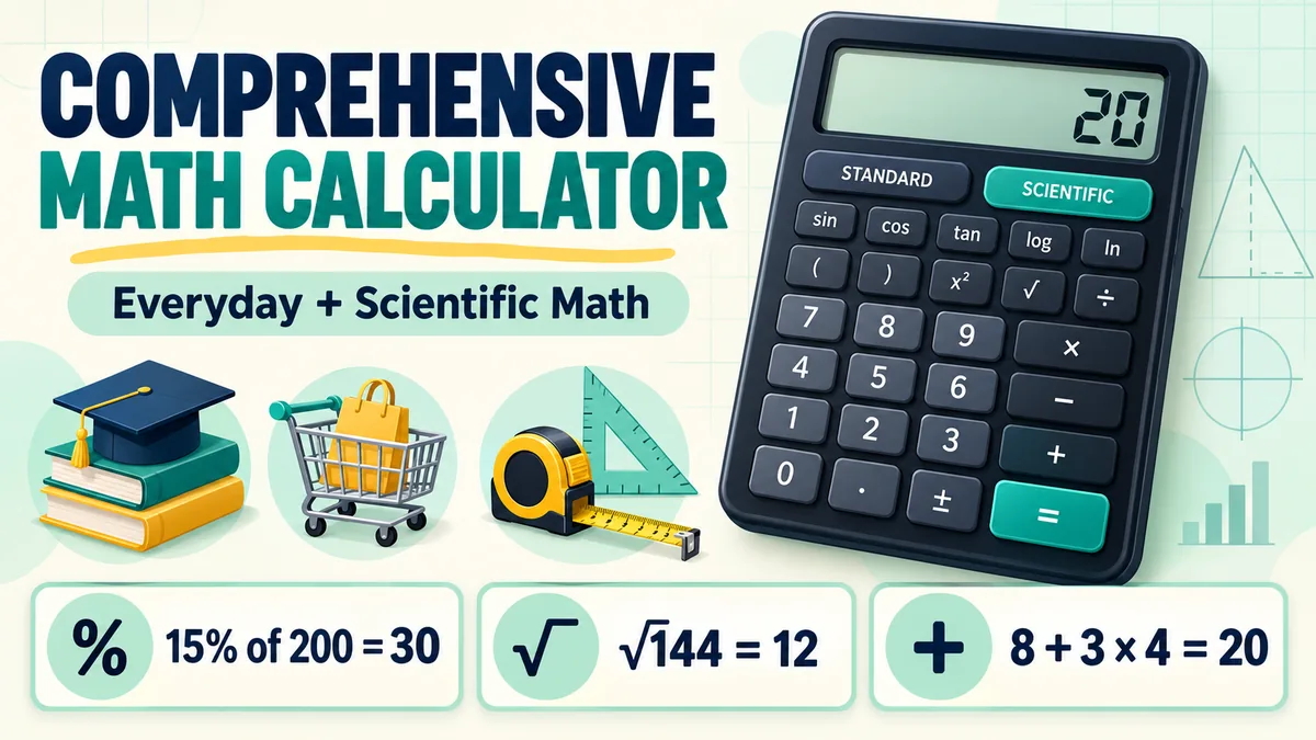 Comprehensive math calculator with standard and scientific functions